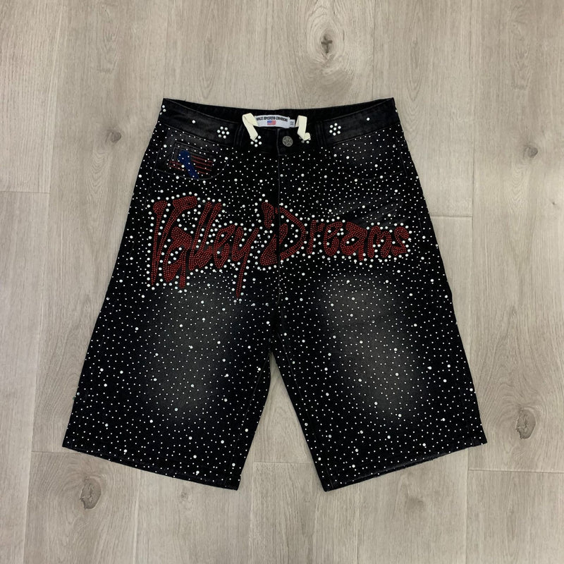 Valley Rhinestone Logo Shorts - Black