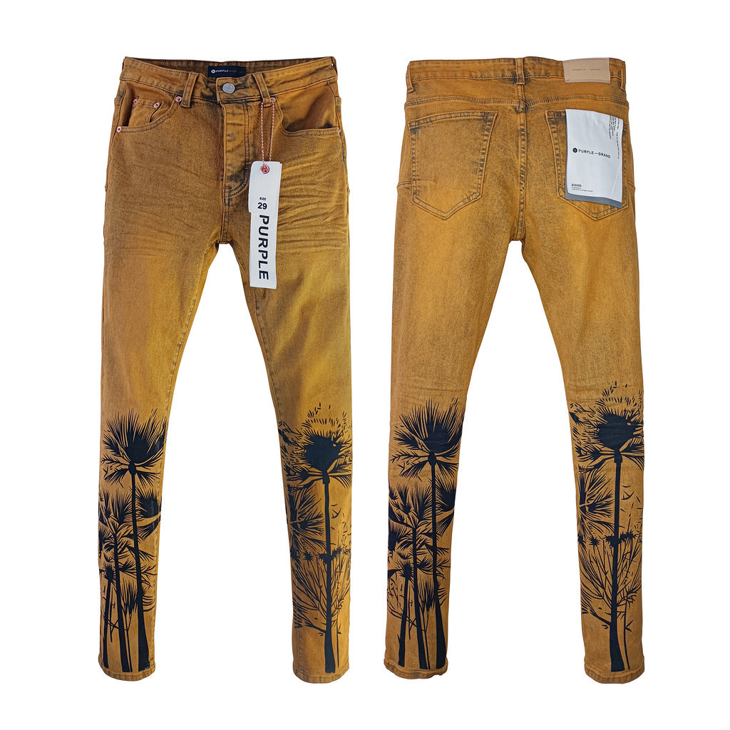 Purple Brand Tan Palm Graphic Skinny Jeans