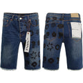 Purple Brand Dark Wash Floral Patch Denim Shorts