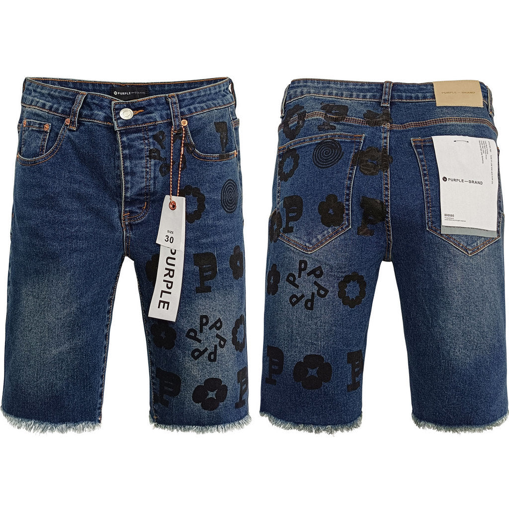 Purple Brand Dark Wash Floral Patch Denim Shorts