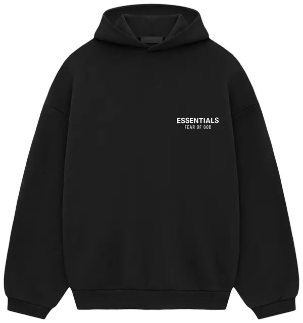 Fear of God Essentials Logo Hoodie - Black with White Logo