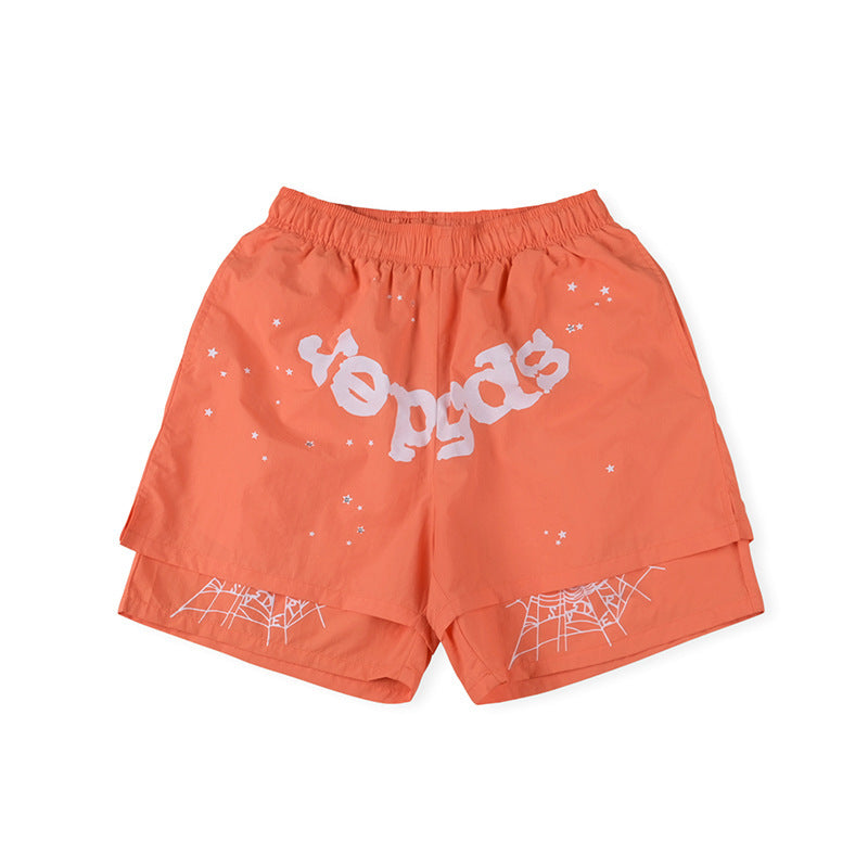 Sp5der Coral White Logo Paint-Splatter Shorts