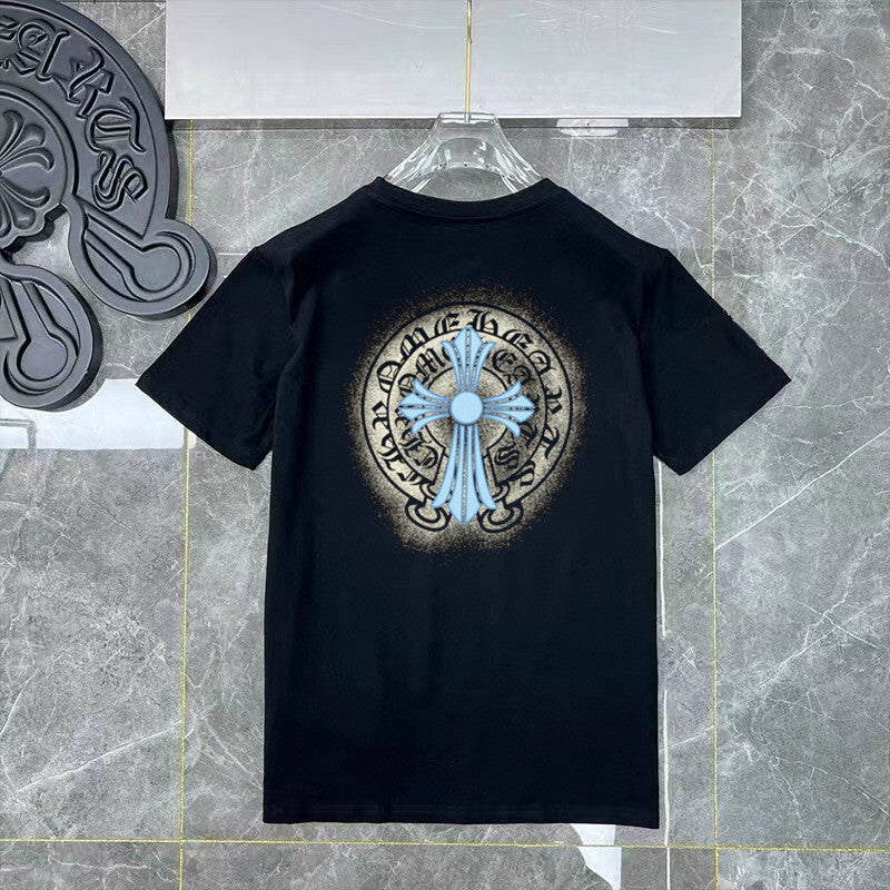 Chrome Hearts Faded Blue Horseshoe Cross T-Shirt - Black