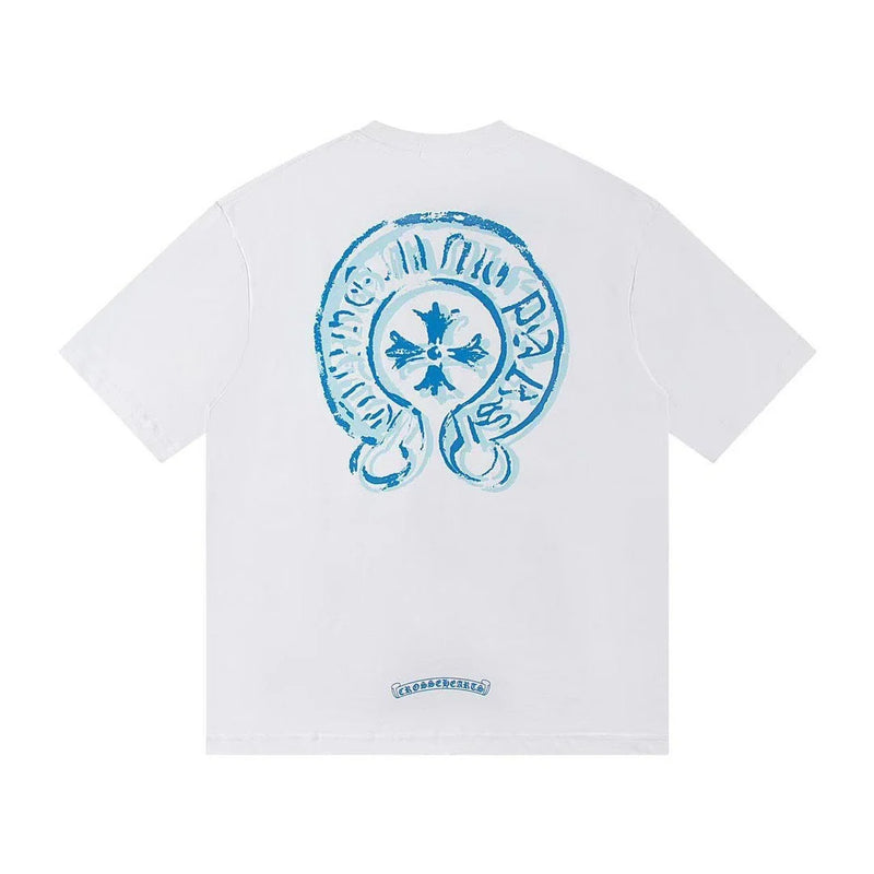Chrome Hearts Blue Horseshoe Outline T-Shirt - White
