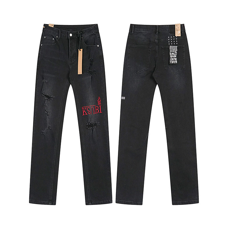 Ksubi Red Logo Distressed Black Jeans