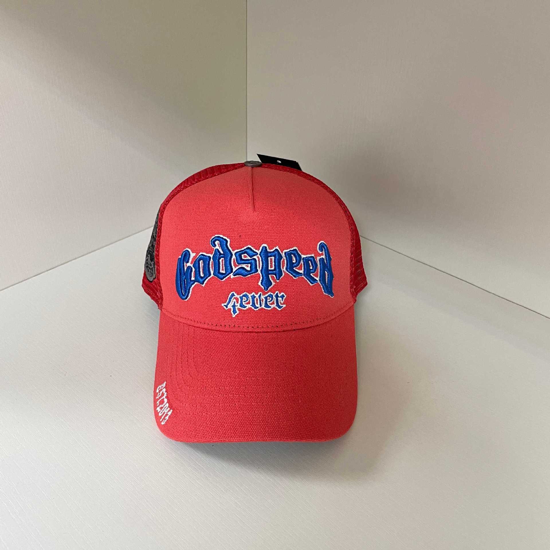 Godspeed Red and Blue Script Trucker Hat