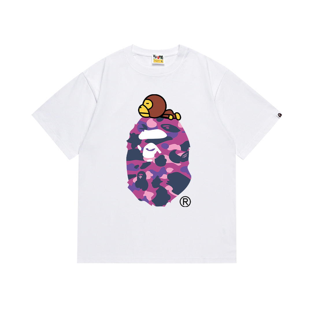 BAPE Baby Milo Camo Ape Head T-Shirt White and Purple