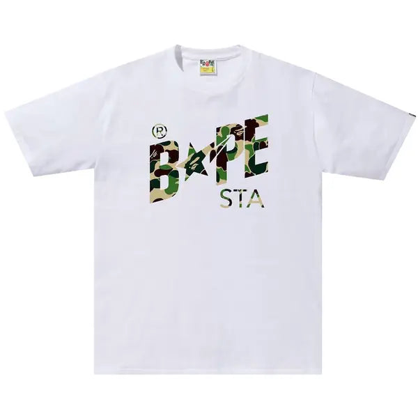 BAPE Green Camo BAPE STA Logo T-Shirt - White