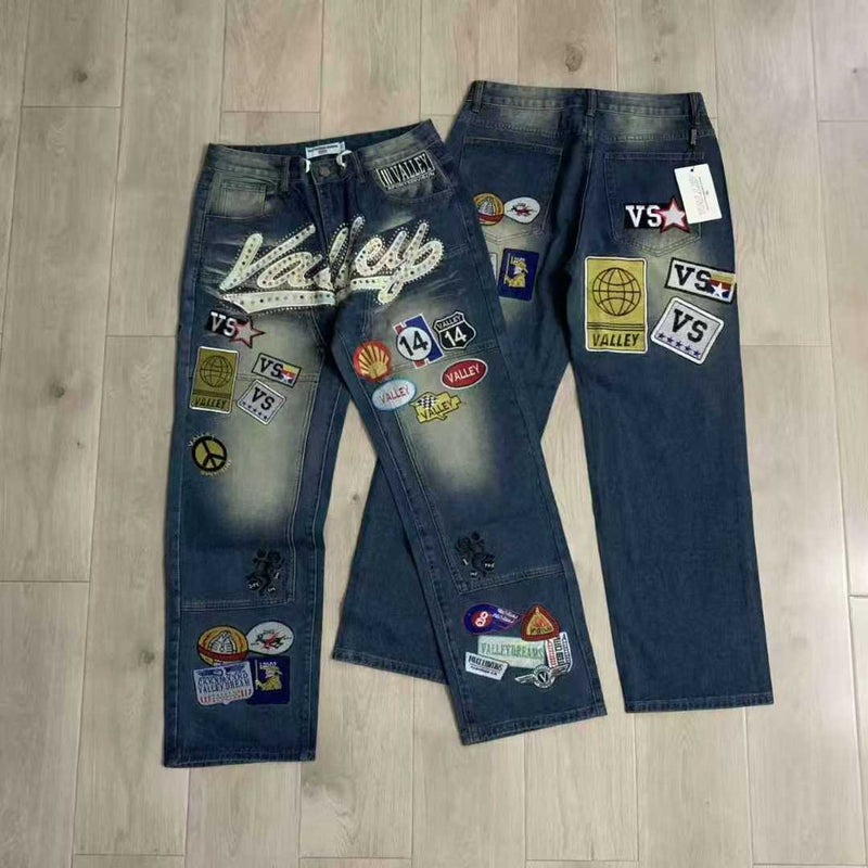 Valley Patchwork Logo Jeans - Blue