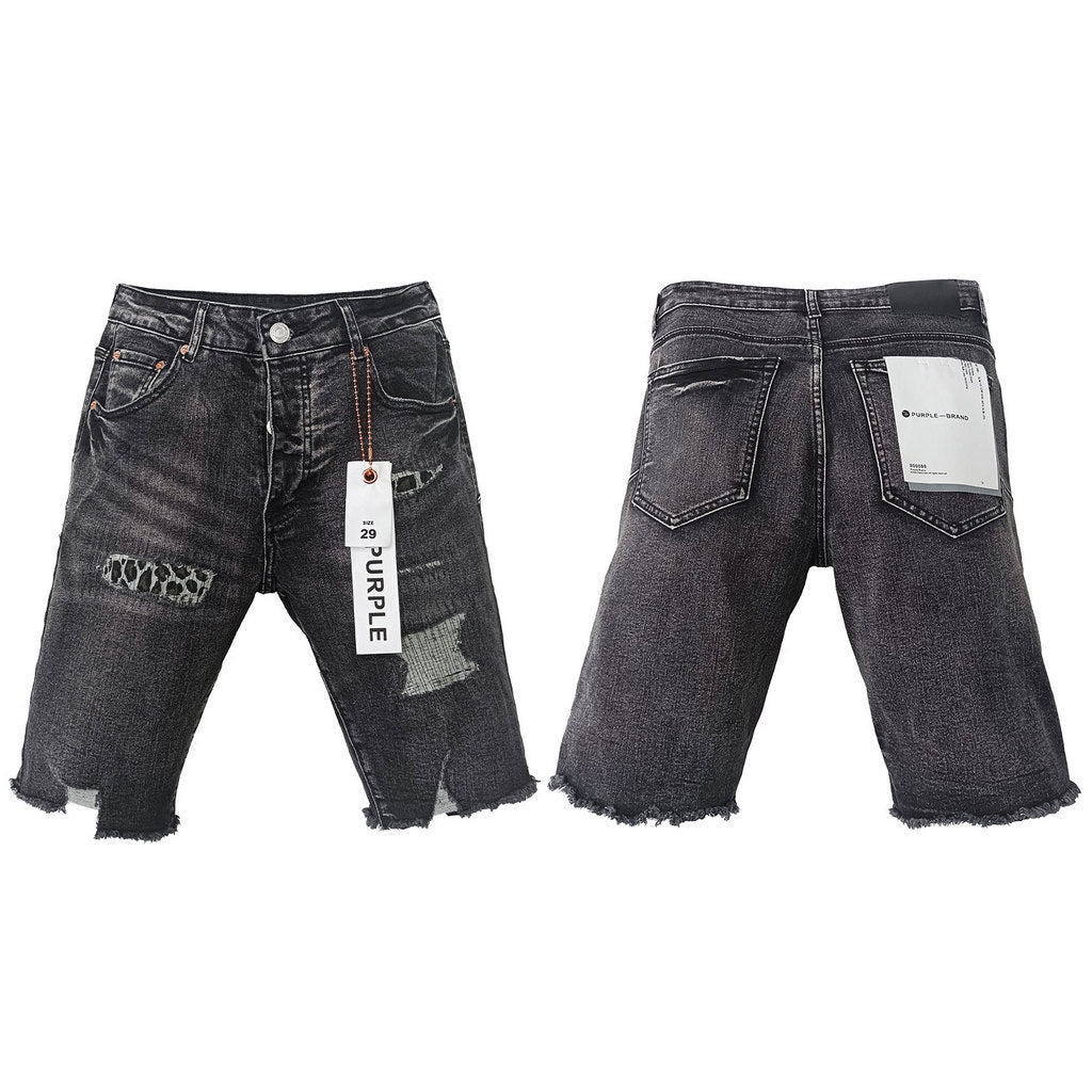 Purple Brand Washed Black Distressed Denim Shorts