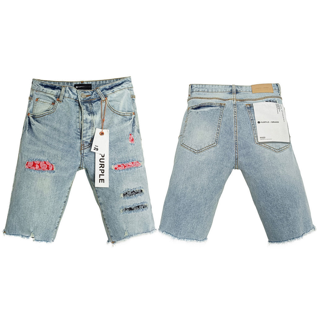 Purple Brand Light Wash Red Patch Denim Shorts
