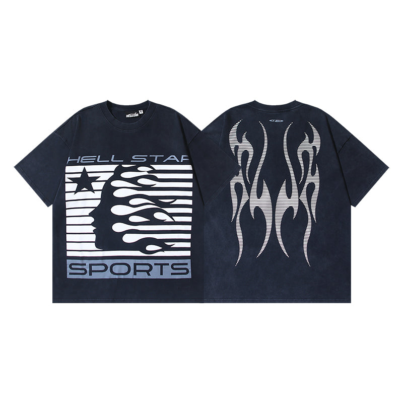 Hellstar Black Silver Sport Flame T-Shirt
