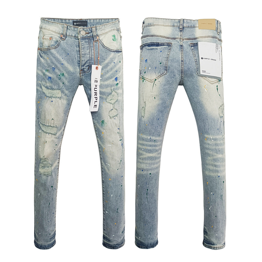 Purple Brand Light Wash Paint Detail Jeans