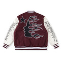 Hellstar Burgundy White Flame Varsity Jacket