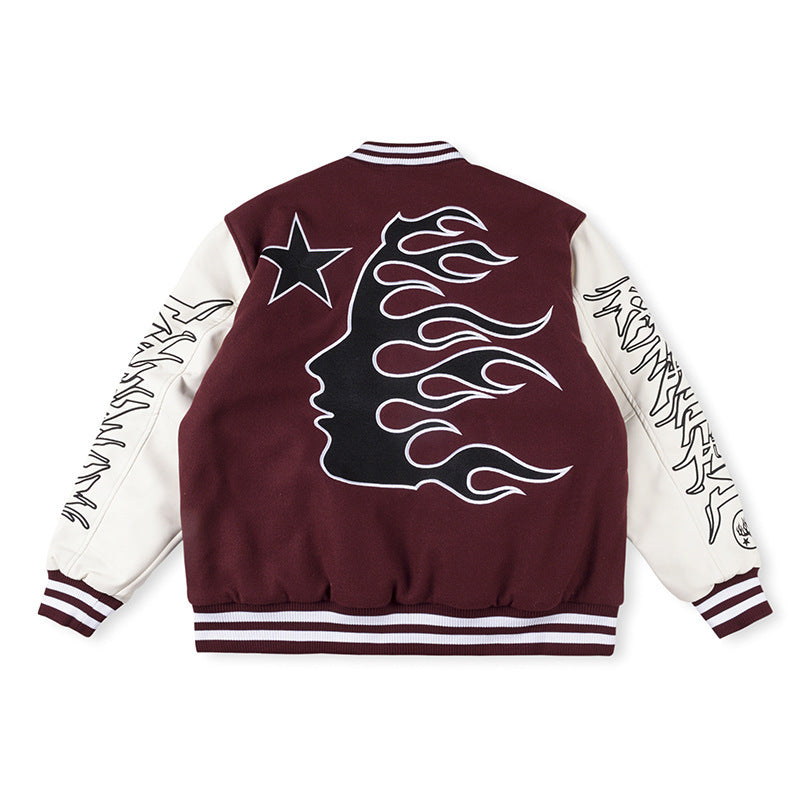 Hellstar Burgundy White Flame Varsity Jacket