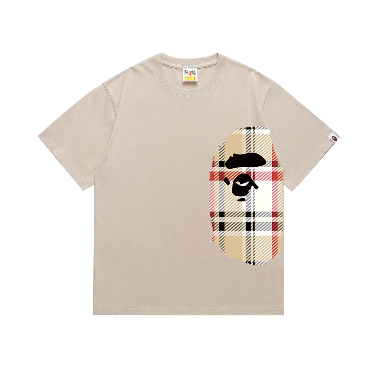 BAPE Check Ape Head T-Shirt Beige