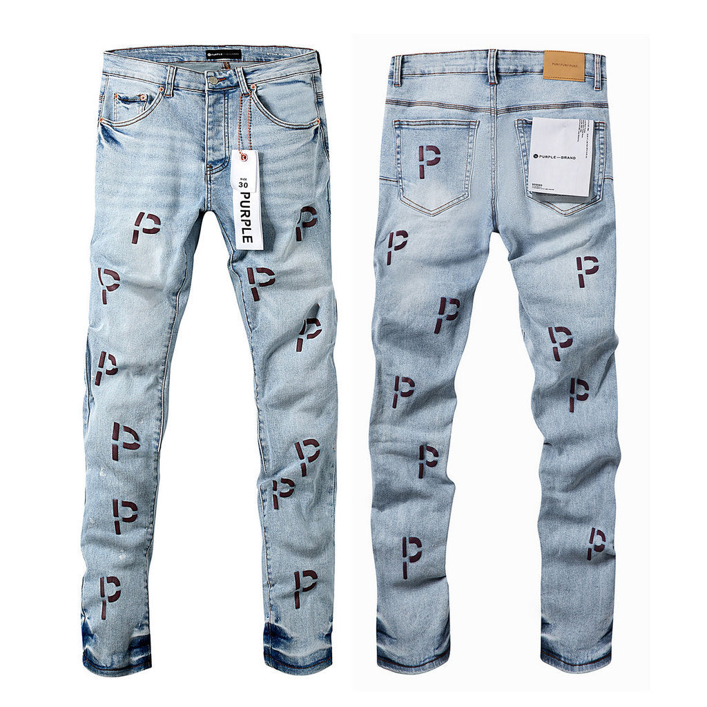 Purple Brand Light Wash Monogram Skinny Jeans