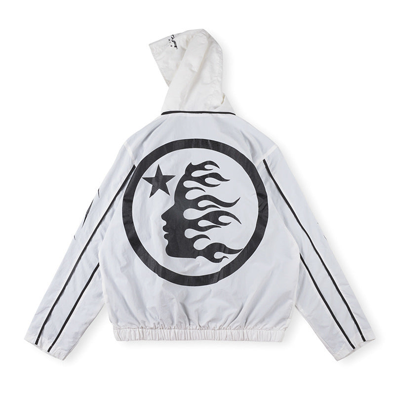 Hellstar White Black Flame Windbreaker Jacket
