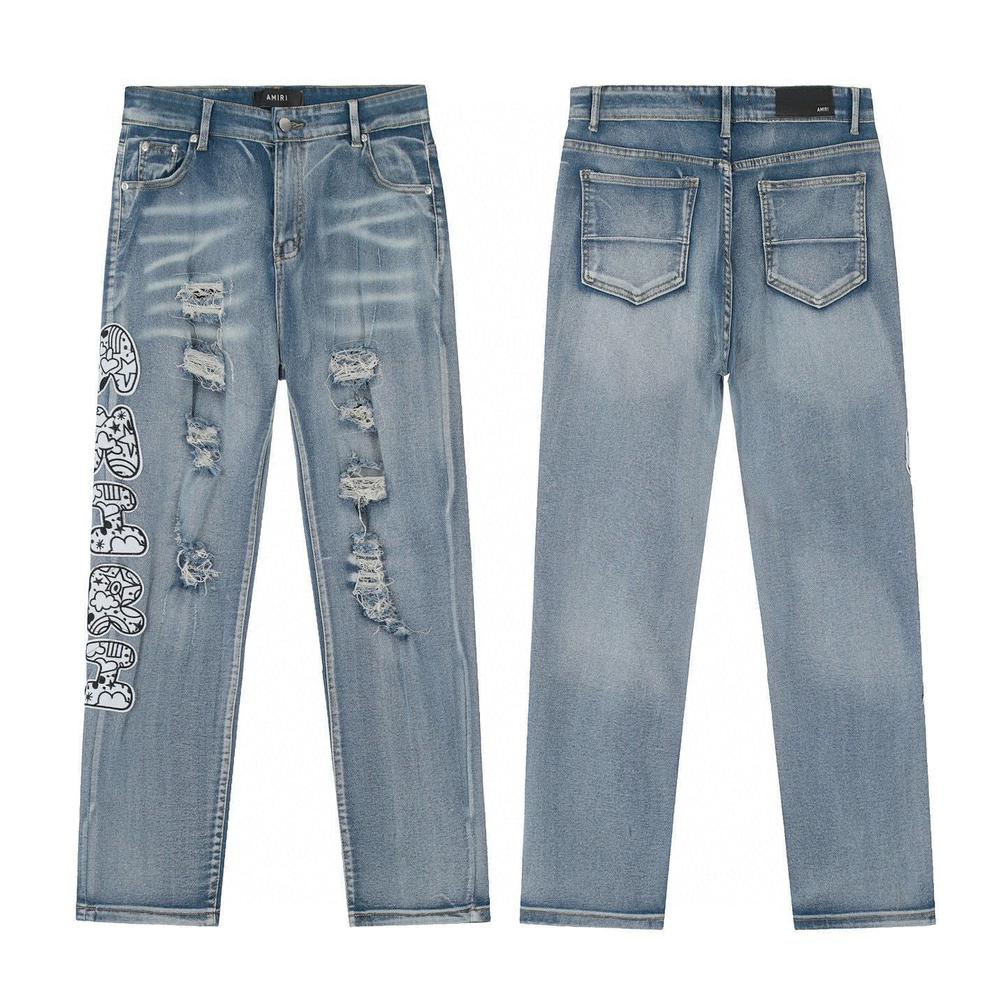 Amiri Light Wash Distressed Logo Jeans