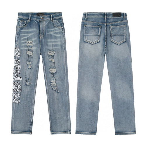 Amiri Light Wash Distressed Logo Jeans
