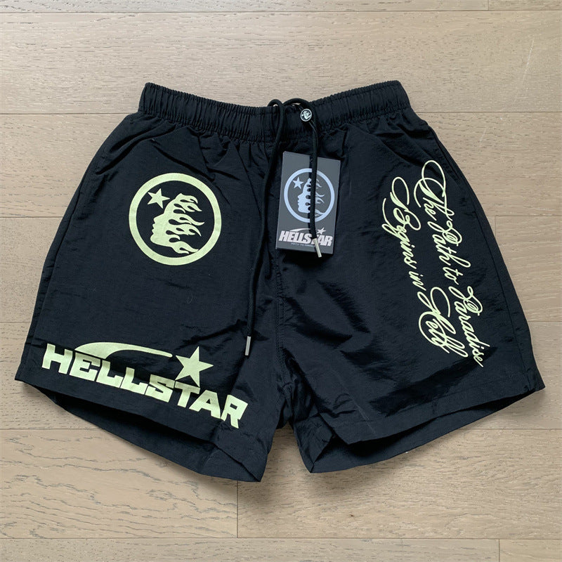 Hellstar Black Neon Green Graphic Shorts