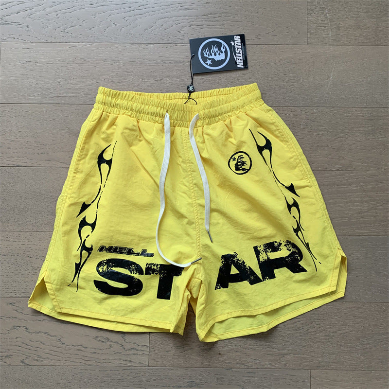 Hellstar Yellow Black Flame Logo Shorts