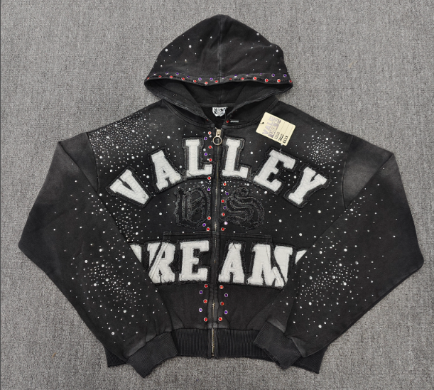 Valley Rhinestone Zip Hoodie - Black