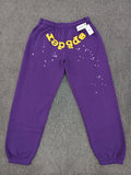 Sp5der Purple Yellow Logo Paint-Splatter Sweatpants