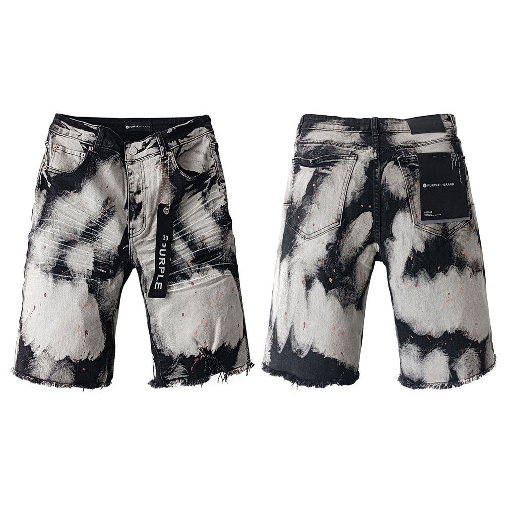 Purple Brand Black and White Tie Dye Denim Shorts