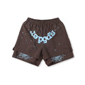 Sp5der Brown Light Blue Logo Paint-Splatter Shorts