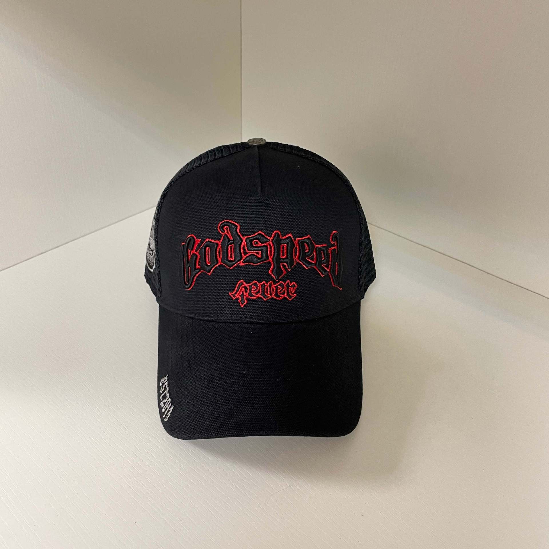 Godspeed Black Red Script Trucker Hat