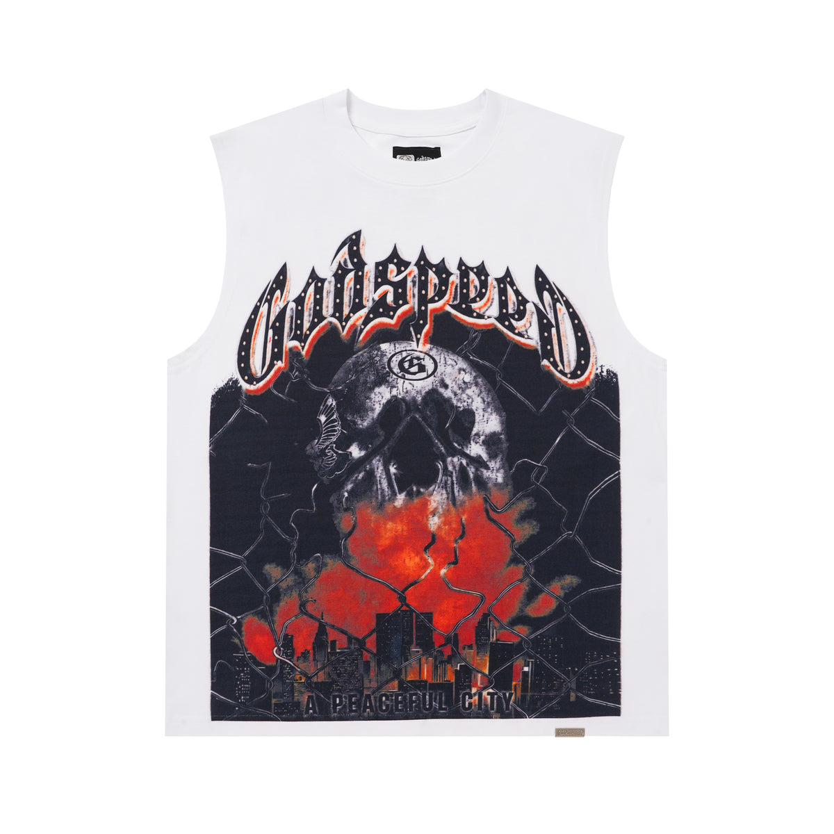 Godspeed Red Rose Sleeveless Tee - White