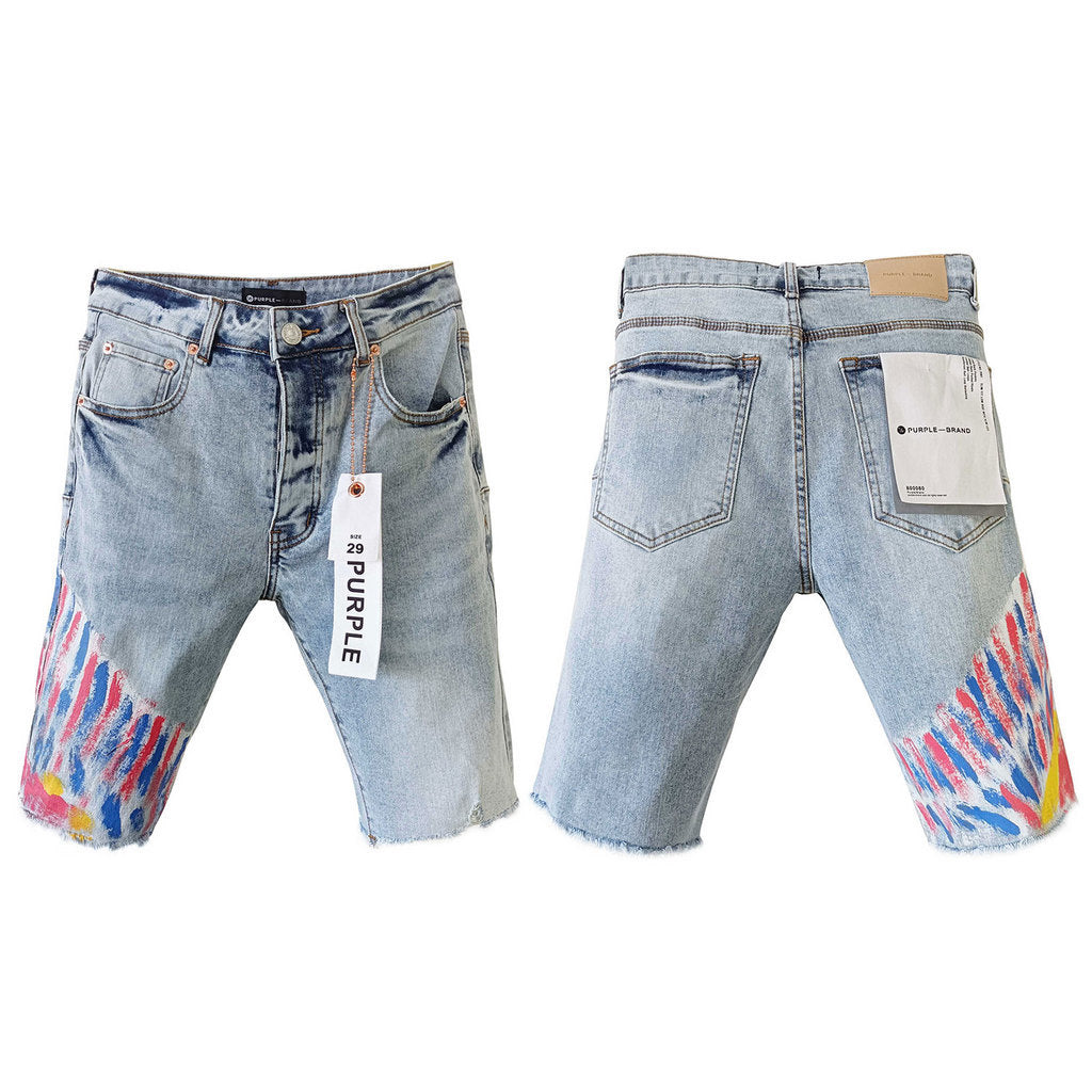 Purple Brand Light Wash Multicolor Graphic Shorts