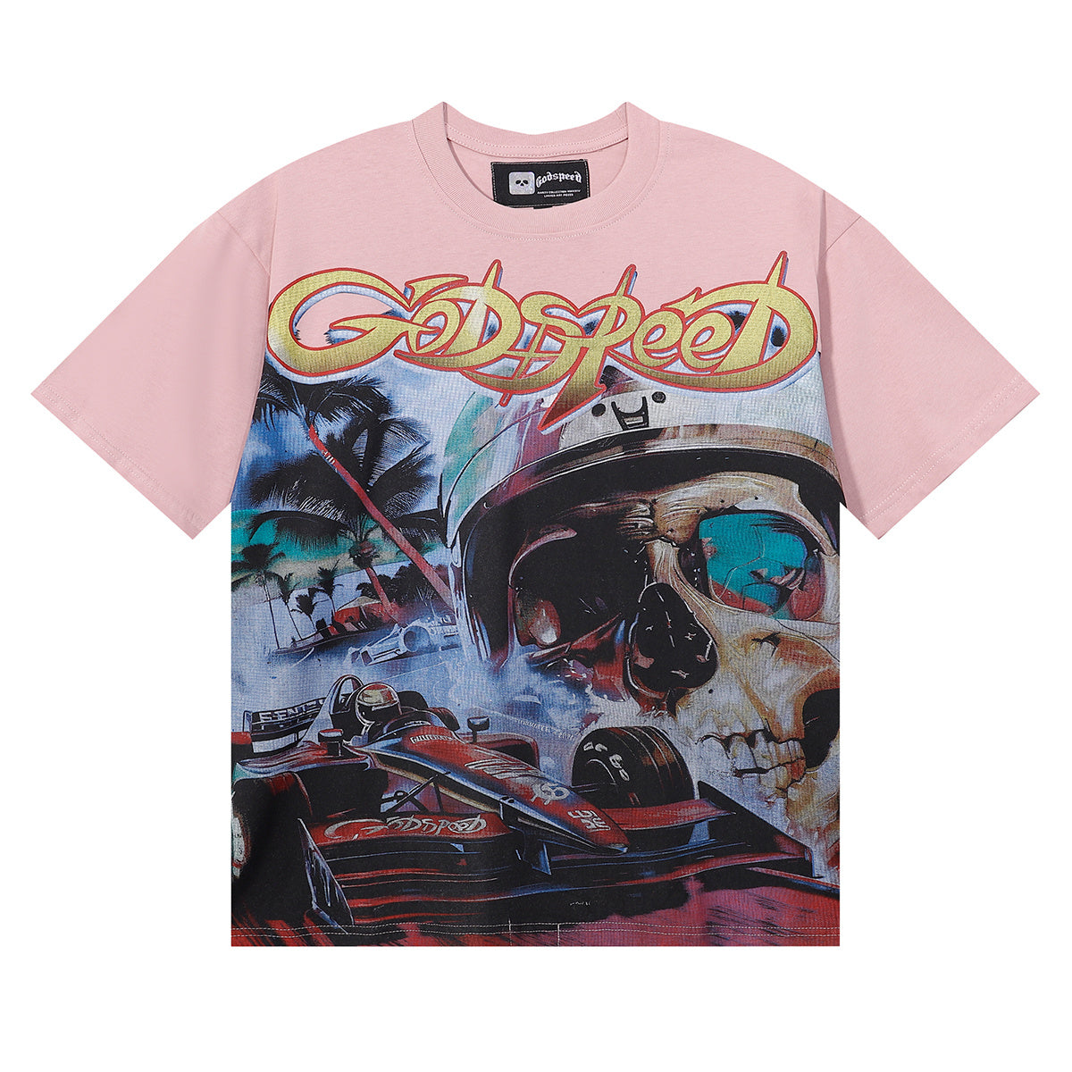 Godspeed Formula Racing Skull Graphic T-Shirt Pink