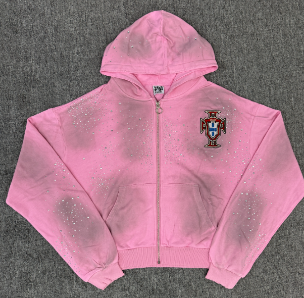 Valley Crest Rhinestone Zip Hoodie - Pink