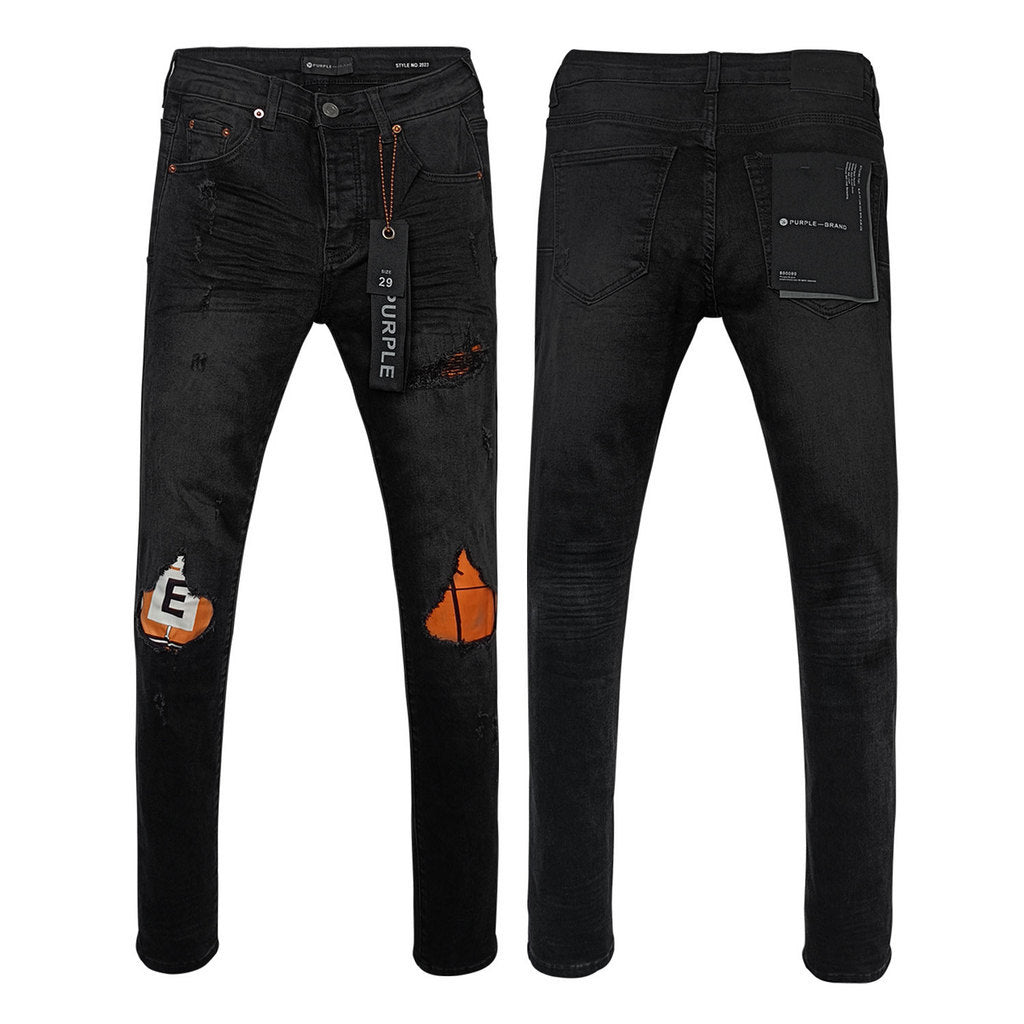 Purple Brand Black Orange Patch Skinny Jeans