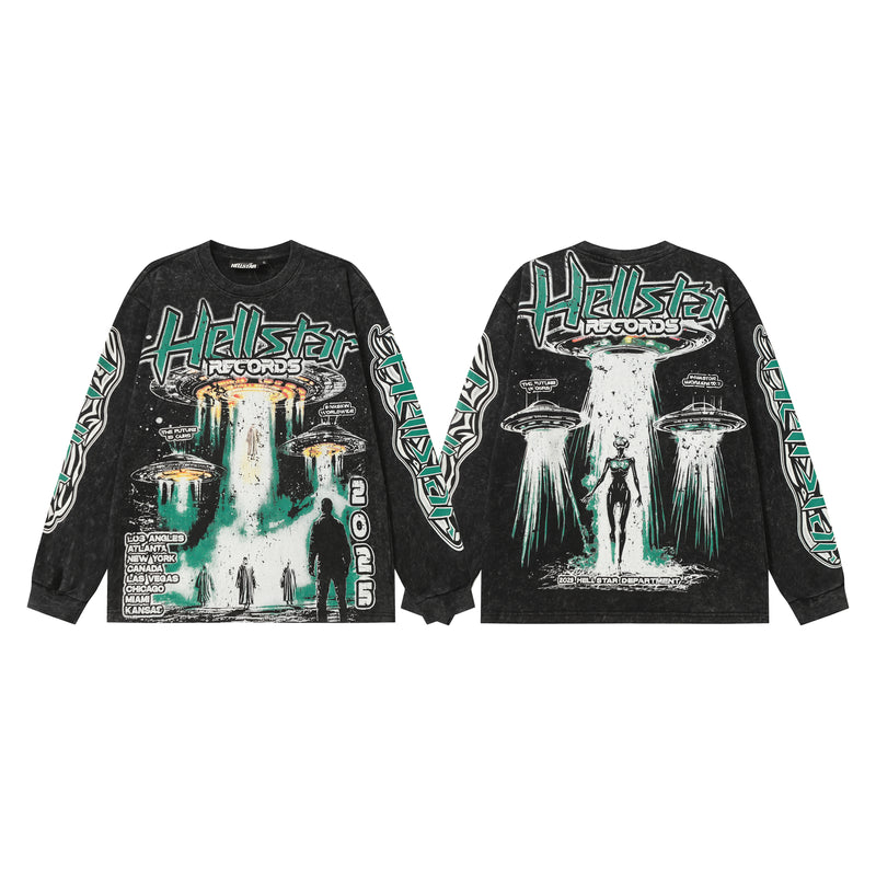 Hellstar Green White Graphic Long-Sleeve Shirt