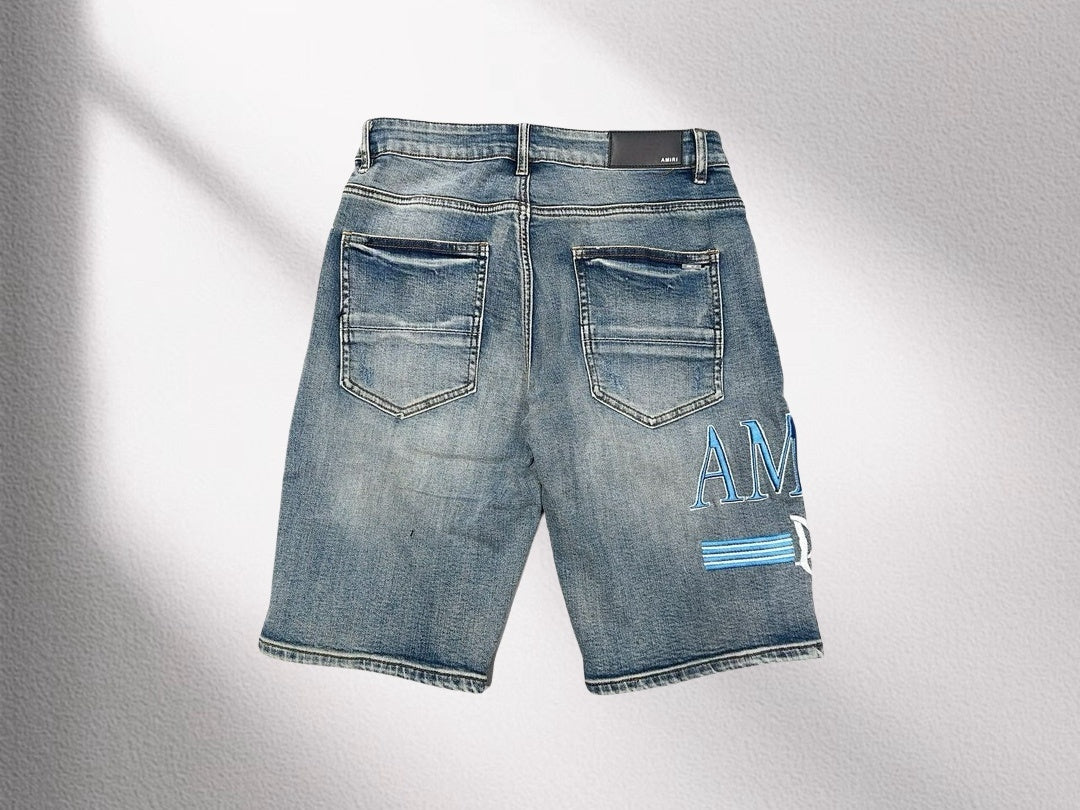 Amiri Distressed Blue Denim Shorts