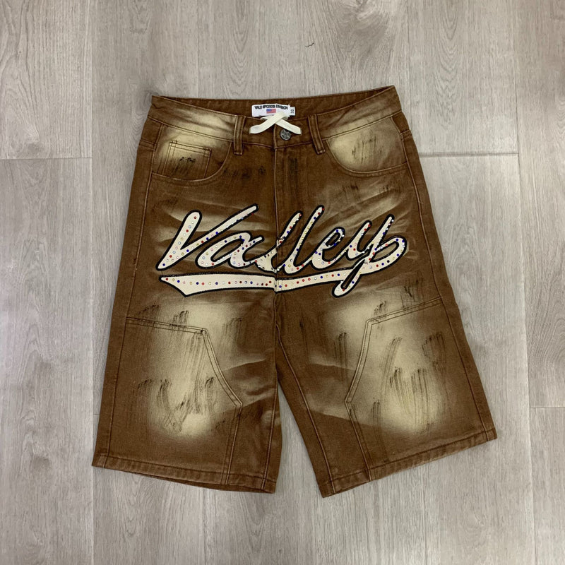 Valley Rhinestone Logo Shorts - Brown