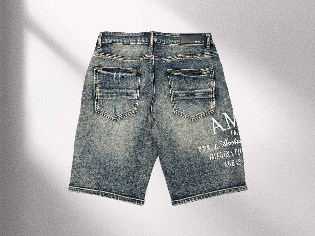 Amiri Blue Denim Logo Shorts