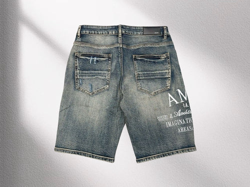 Amiri Blue Denim Logo Shorts