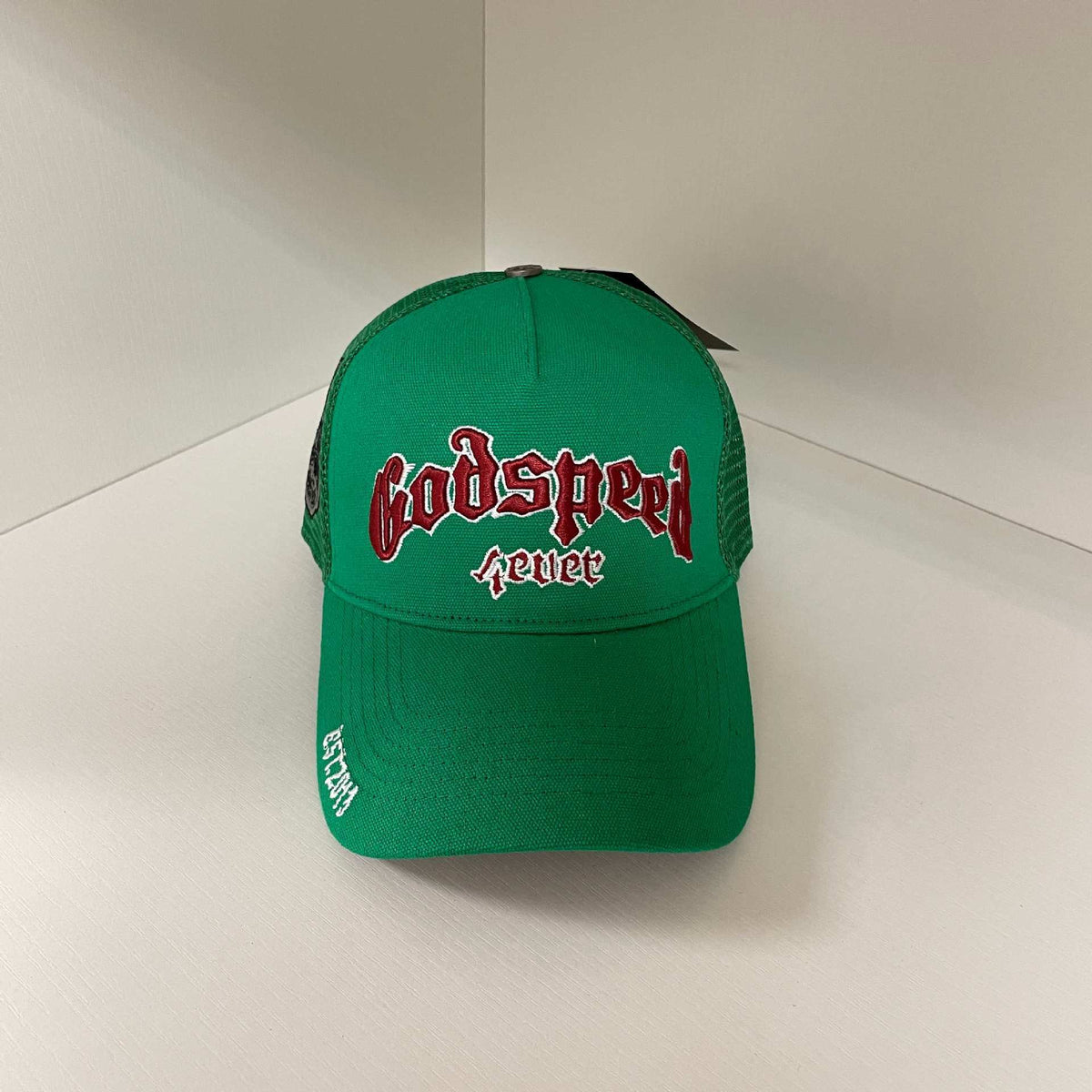Godspeed Green Red Script Trucker Hat