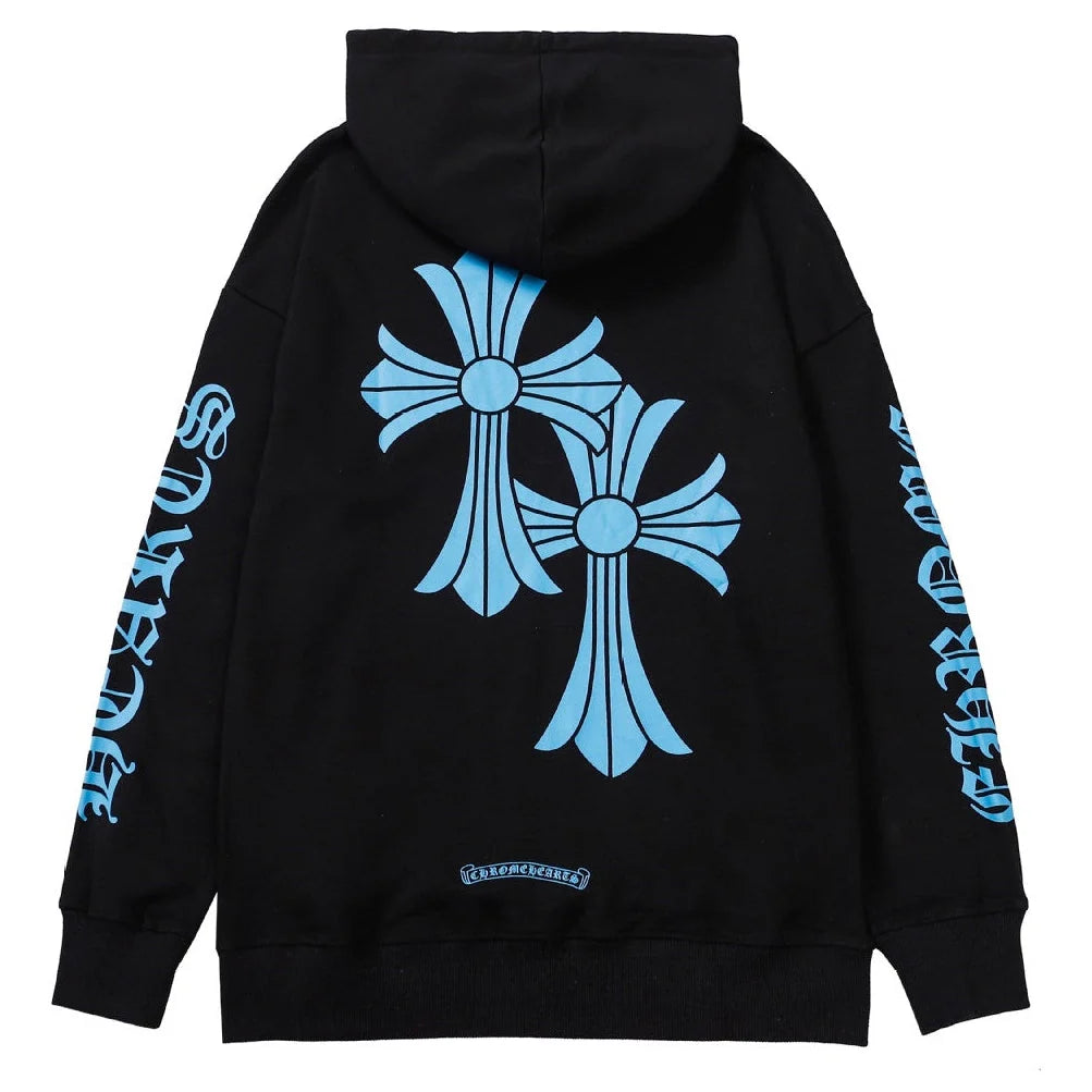 Chrome Hearts Black Blue Triple Cross Hoodie