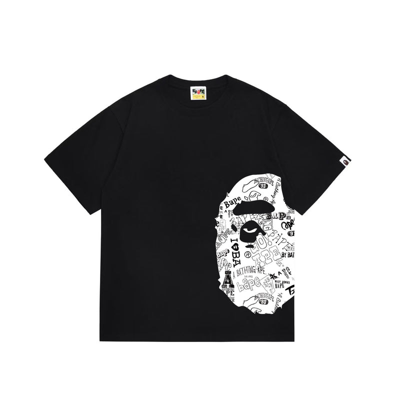 BAPE Black and White Paisley Ape Head T-Shirt - Black