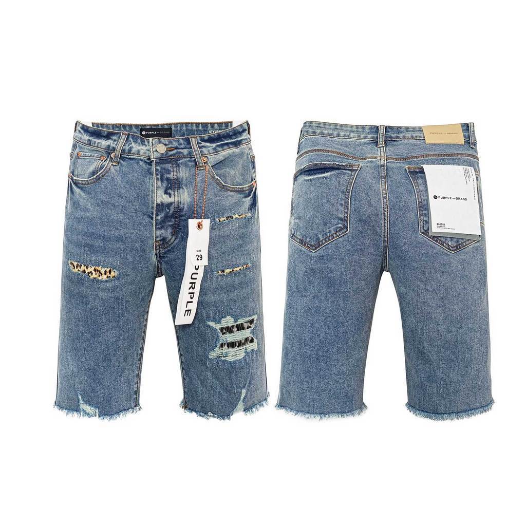 Purple Brand Medium Wash Patch Denim Shorts