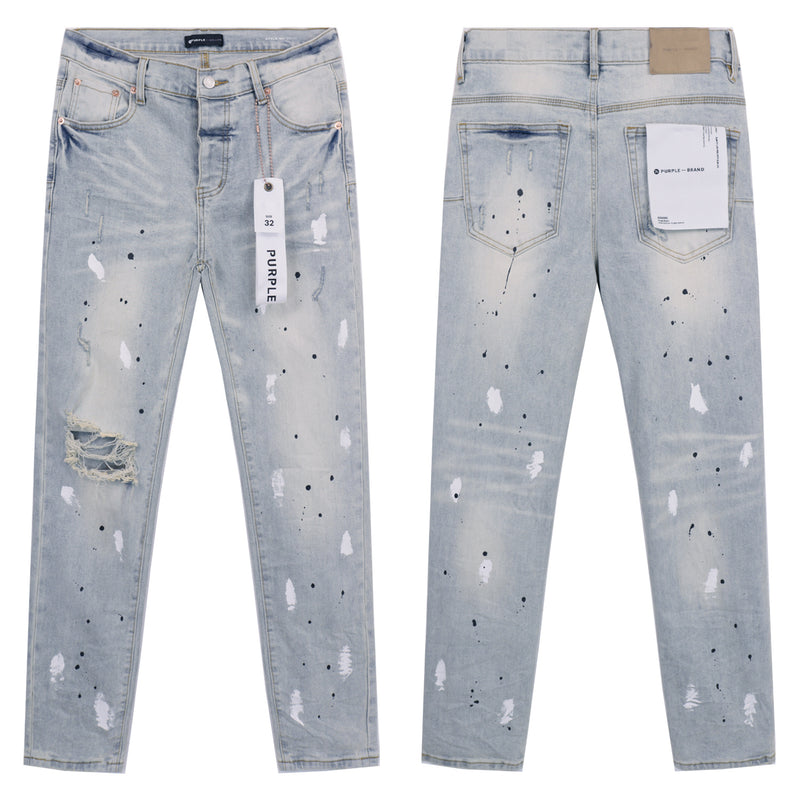 Purple Brand Light-Wash Paint-Splatter Jeans