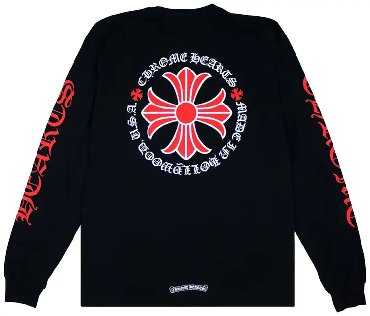 Chrome Hearts Black Red Horseshoe Long-Sleeve Shirt