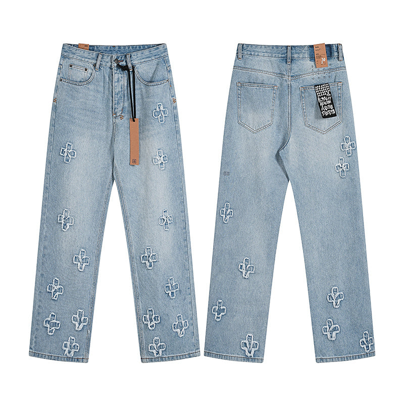 Ksubi Cross-Embroidered Light-Wash Jeans