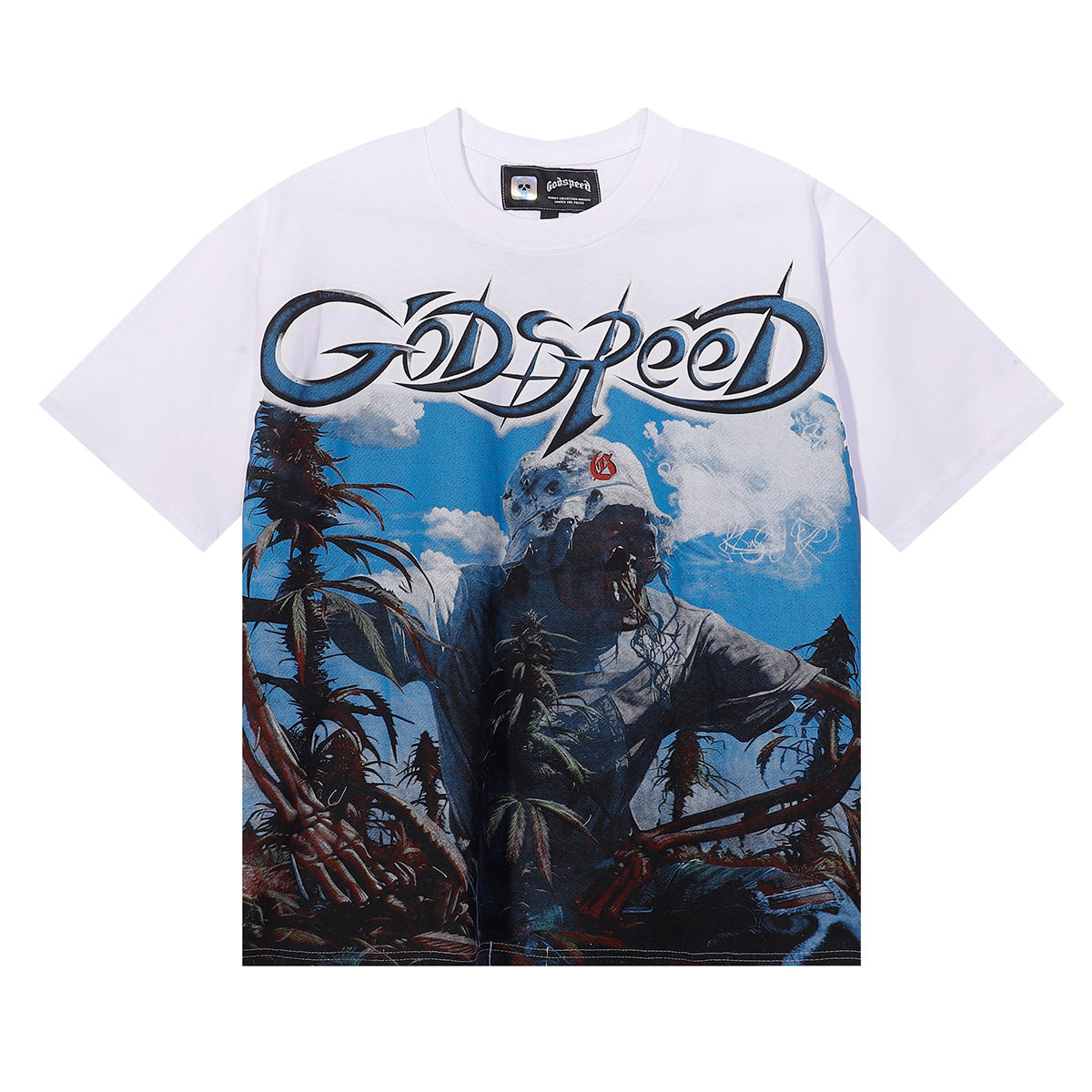 Godspeed Grim Reaper Graphic T-Shirt White and Blue