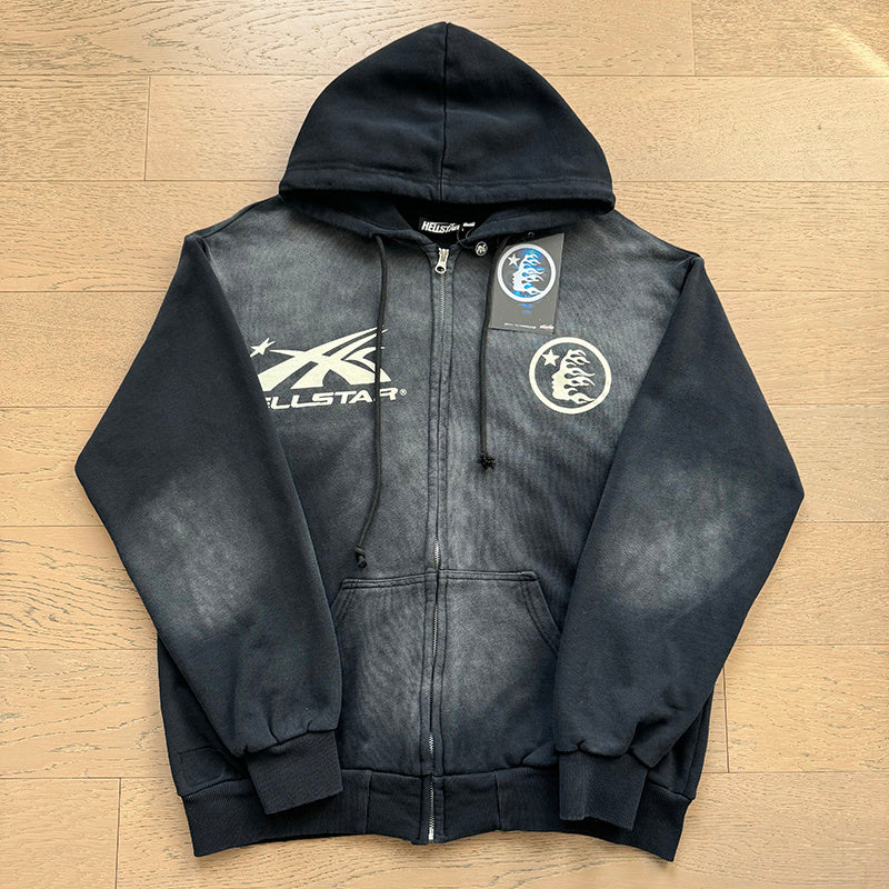 Hellstar Black Tonal Logo Zip Hoodie